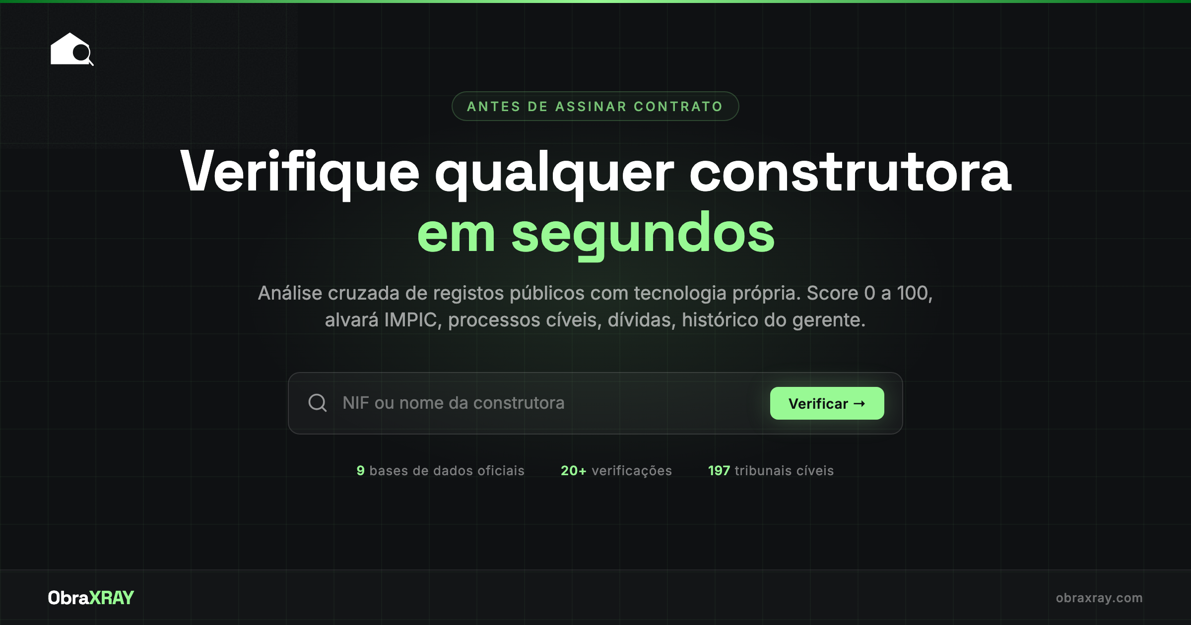 Verificar uma construtora antes de assinar contrato no ObraXRAY - análise cruzada com 9 bases de dados oficiais